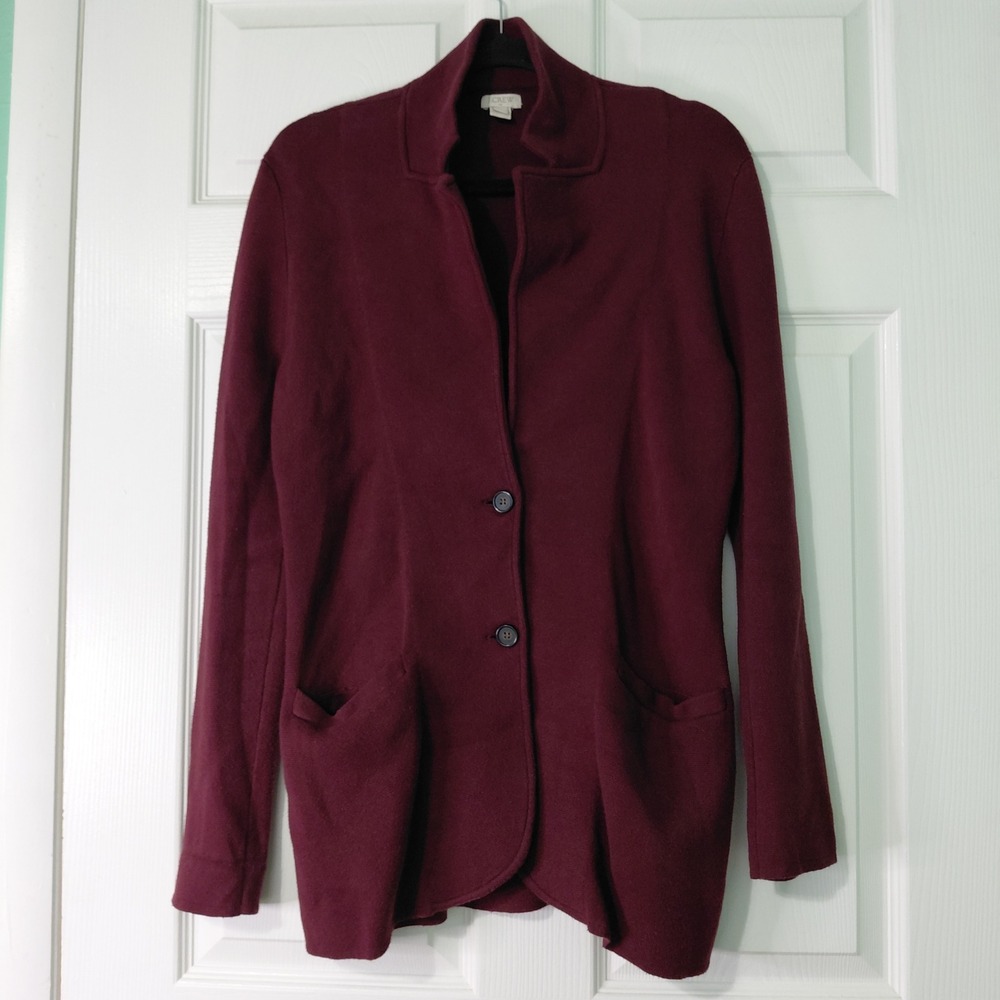 J.Crew Womens Burgundy Cotton Sweater Blazer Cardigan Jacket G9309 Size S